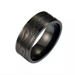 Black FISHING HOOK Tungsten Stainless Steel 8mm Band Ring Fisherman Gift Present